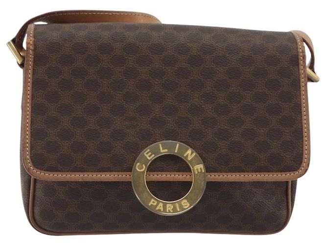 Céline Borsa a tracolla CELINE Macadam Canvas PVC Leather Brown Gold Auth 196617 Marrone D'oro - vista 13