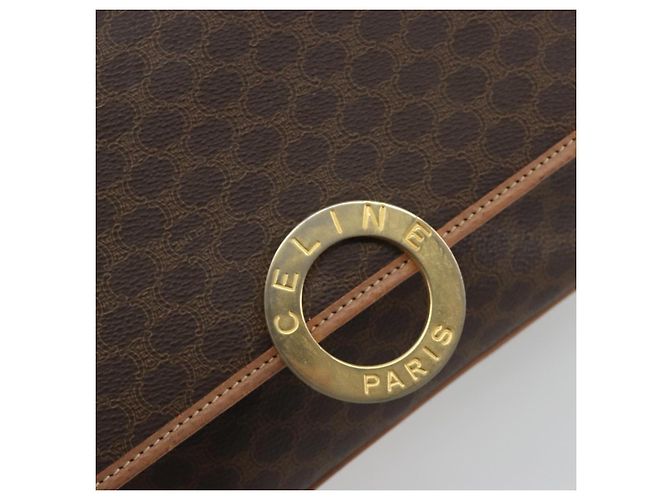 Céline Borsa a tracolla CELINE Macadam Canvas PVC Leather Brown Gold Auth 196617 Marrone D'oro - vista 17