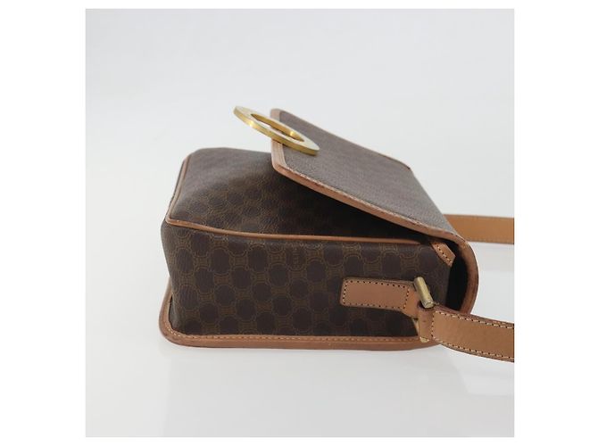 Céline Borsa a tracolla CELINE Macadam Canvas PVC Leather Brown Gold Auth 196617 Marrone D'oro - vista 3