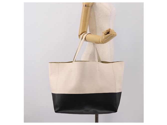 Céline CELINE Horizontal Cabas Large Tote Bag Leather White Black Auth 198621A Nero Bianco - vista 22