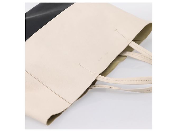 Céline CELINE Horizontal Cabas Large Tote Bag Leather White Black Auth 198621A Nero Bianco - vista 6