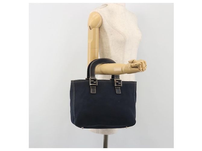Borsa a mano FENDI Canvas Navy Silver Auth 198689A Argento Blu navy - vista 23