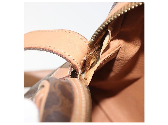 Céline Borsa a tracolla CELINE Macadam Canvas PVC Pelle Marrone Oro Auth mr2845 D'oro - vista 11