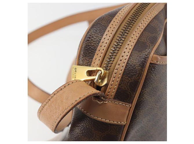Céline Borsa a tracolla CELINE Macadam Canvas PVC Pelle Marrone Oro Auth mr2845 D'oro - vista 19