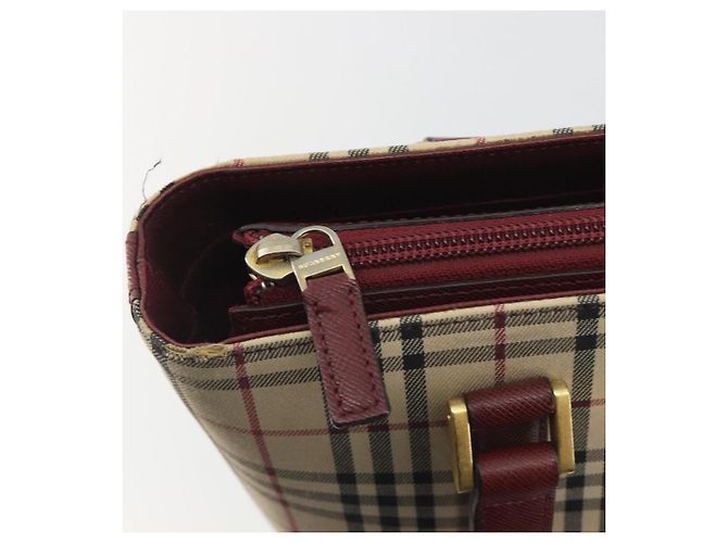 Borsa Tote BURBERRY Nova Check Canvas Beige Gold Auth 198715 D'oro - vista 10