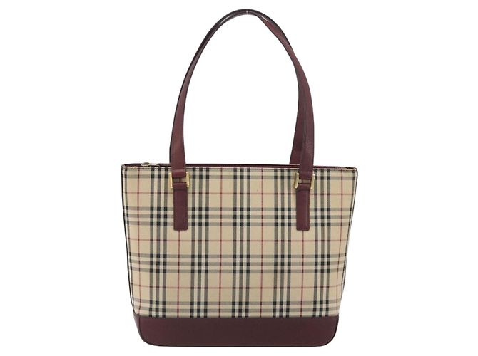 Borsa Tote BURBERRY Nova Check Canvas Beige Gold Auth 198715 D'oro - vista 13