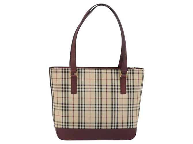 Borsa Tote BURBERRY Nova Check Canvas Beige Gold Auth 198715 D'oro - vista 2