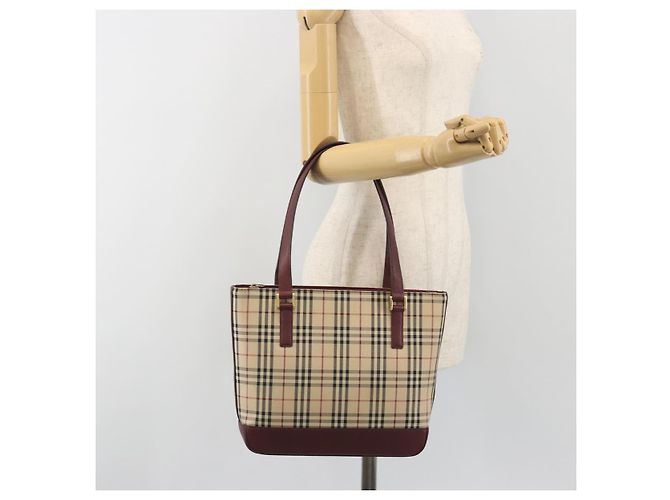 Borsa Tote BURBERRY Nova Check Canvas Beige Gold Auth 198715 D'oro - vista 22