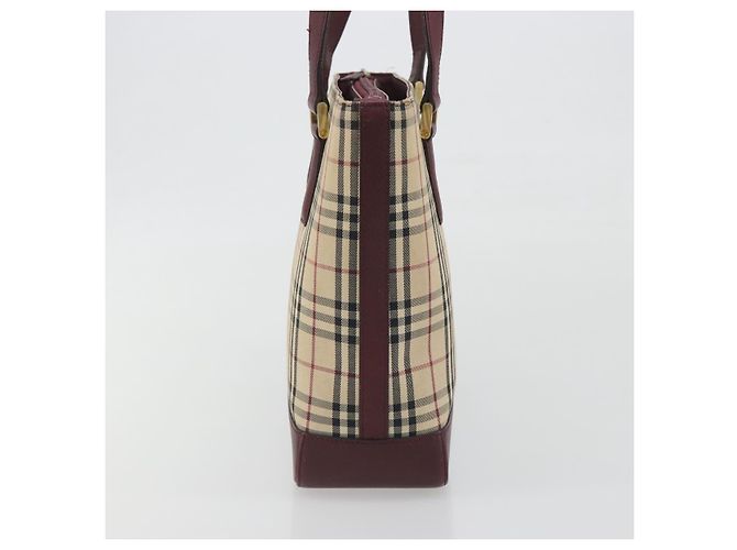 Borsa Tote BURBERRY Nova Check Canvas Beige Gold Auth 198715 D'oro - vista 3