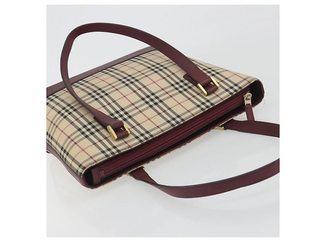 Borsa Tote BURBERRY Nova Check Canvas Beige Gold Auth 198715 D'oro - vista 6