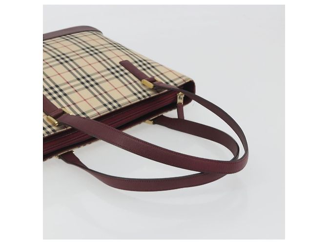 Borsa Tote BURBERRY Nova Check Canvas Beige Gold Auth 198715 D'oro - vista 7