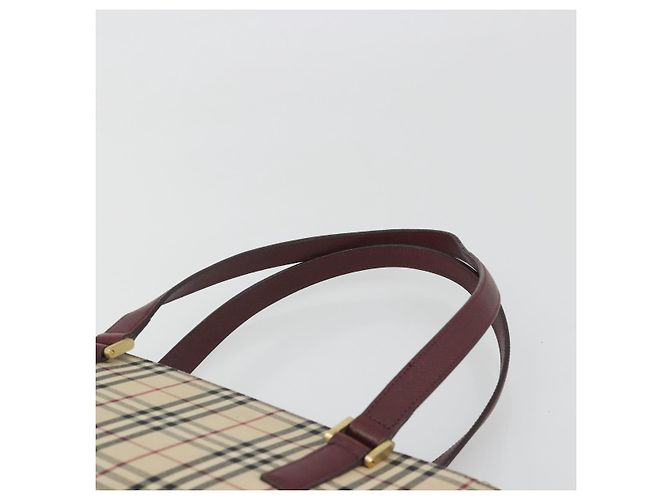 Borsa Tote BURBERRY Nova Check Canvas Beige Gold Auth 198715 D'oro - vista 8