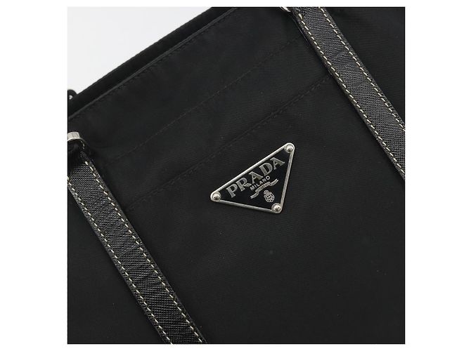 Borsa a mano PRADA Pocono Nylon Pelle Black Silver Auth mr2838 Nero Argento - vista 17