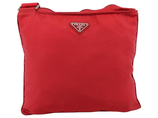 Borsa a tracolla PRADA Nylon Rosso Argento Auth 198455 - vista 13