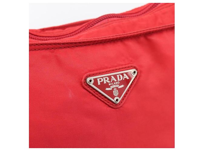 Borsa a tracolla PRADA Nylon Rosso Argento Auth 198455 - vista 18