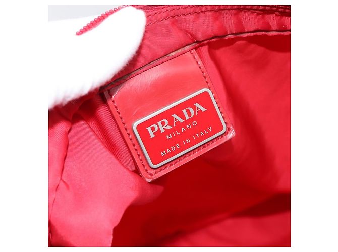 Borsa a tracolla PRADA Nylon Rosso Argento Auth 198455 - vista 19