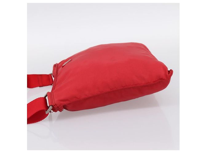 Borsa a tracolla PRADA Nylon Rosso Argento Auth 198455 - vista 3