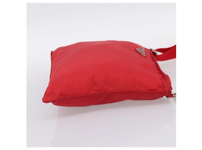 Borsa a tracolla PRADA Nylon Rosso Argento Auth 198455 - vista 4