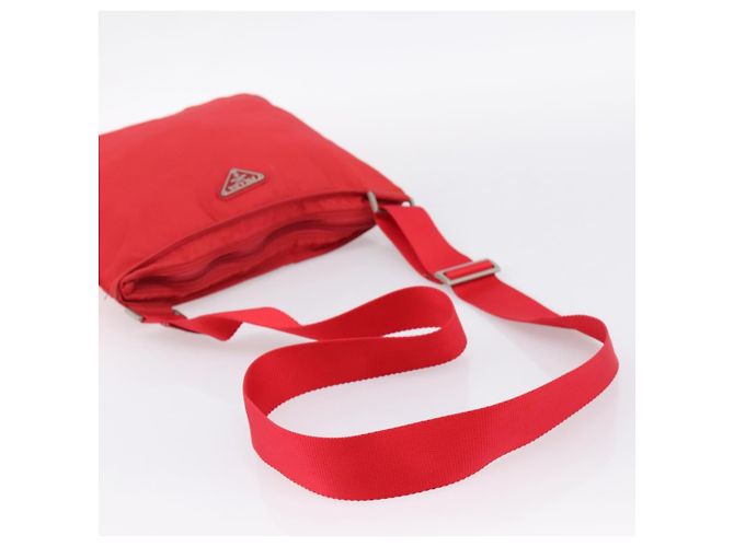 Borsa a tracolla PRADA Nylon Rosso Argento Auth 198455 - vista 7