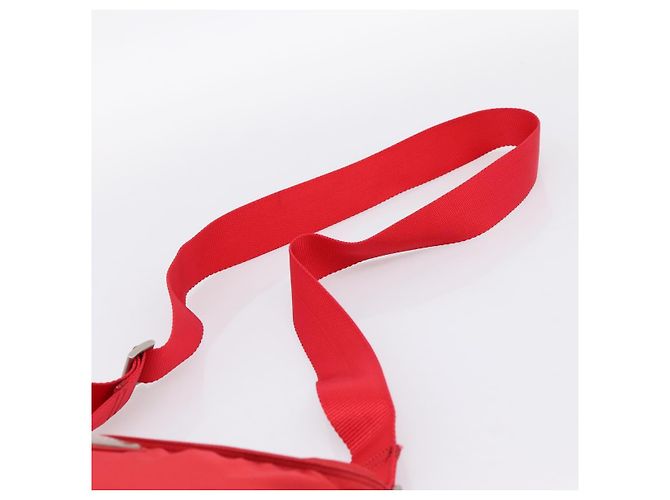 Borsa a tracolla PRADA Nylon Rosso Argento Auth 198455 - vista 8