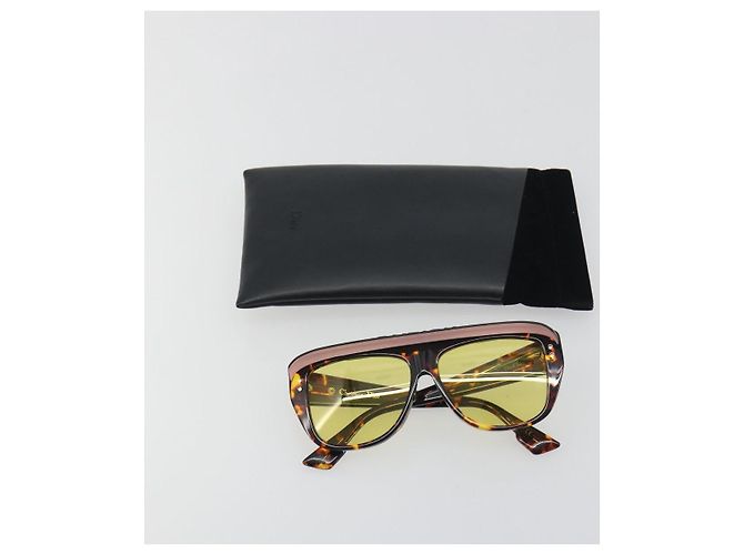 Lunettes de soleil Christian Dior Plastique Tortoise Brown Gold Auth BA15026V Marron Doré - vue 16