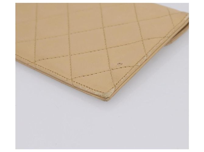 Cartera larga CHANEL Matelasse de piel de cordero Beige Gold CC Auth BA15254 Dorado - vista 10