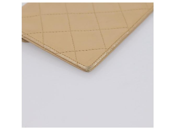 Cartera larga CHANEL Matelasse de piel de cordero Beige Gold CC Auth BA15254 Dorado - vista 11