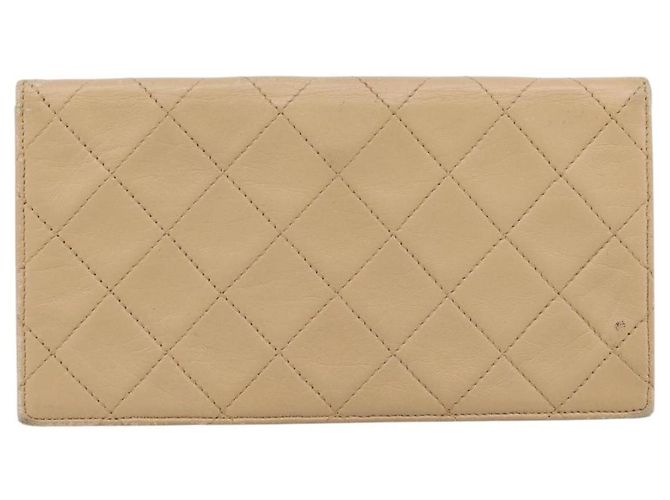 Cartera larga CHANEL Matelasse de piel de cordero Beige Gold CC Auth BA15254 Dorado - vista 3