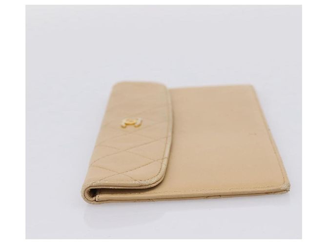 Cartera larga CHANEL Matelasse de piel de cordero Beige Gold CC Auth BA15254 Dorado - vista 4