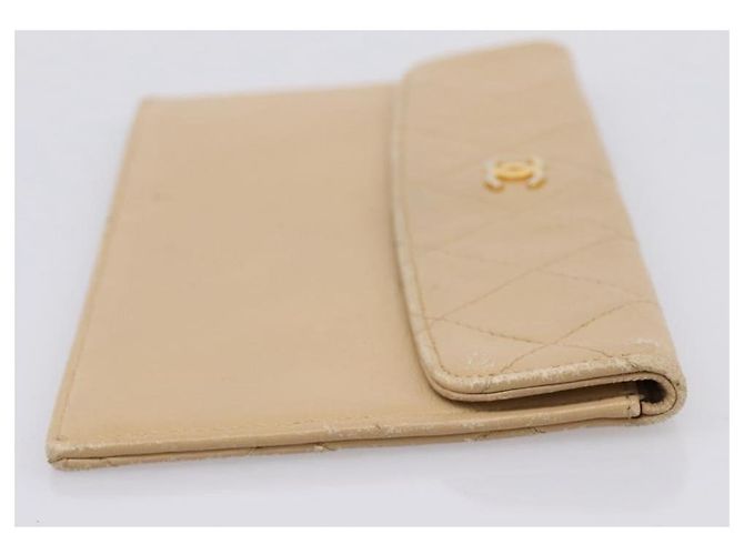 Cartera larga CHANEL Matelasse de piel de cordero Beige Gold CC Auth BA15254 Dorado - vista 5