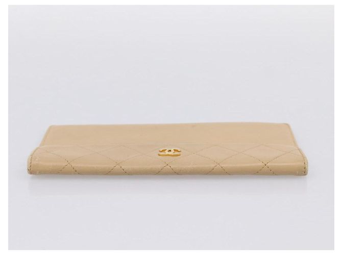 Cartera larga CHANEL Matelasse de piel de cordero Beige Gold CC Auth BA15254 Dorado - vista 6