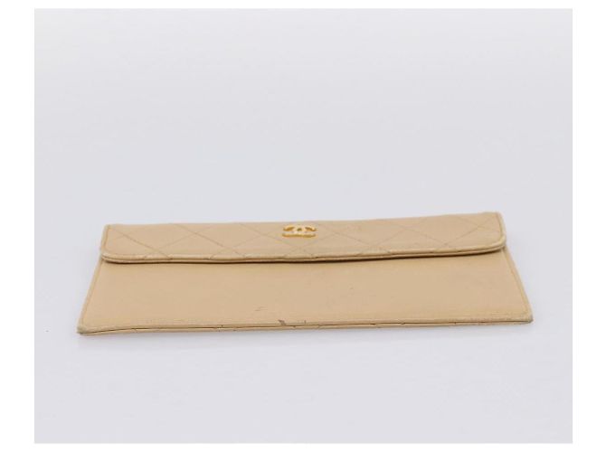 Cartera larga CHANEL Matelasse de piel de cordero Beige Gold CC Auth BA15254 Dorado - vista 7