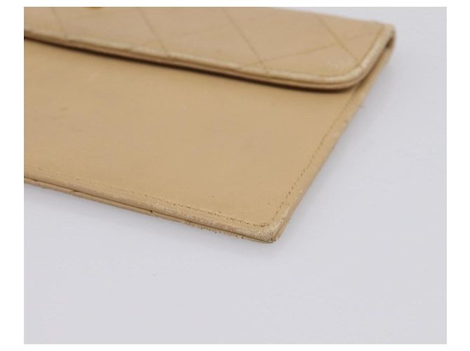 Cartera larga CHANEL Matelasse de piel de cordero Beige Gold CC Auth BA15254 Dorado - vista 8
