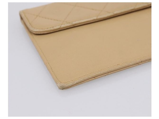 Cartera larga CHANEL Matelasse de piel de cordero Beige Gold CC Auth BA15254 Dorado - vista 9