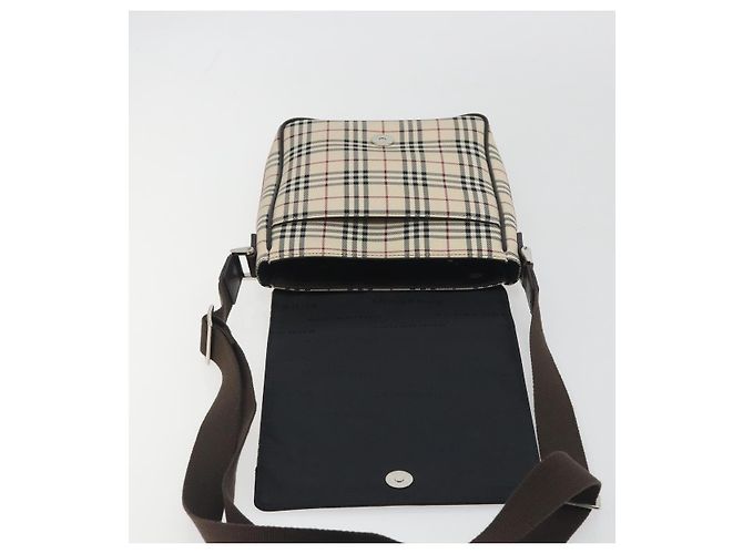 Bolso de hombro BURBERRY Nova Check Canvas Beige Silver Auth 196647A Plata - vista 10