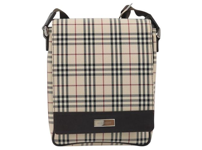 Bolso de hombro BURBERRY Nova Check Canvas Beige Silver Auth 196647A Plata - vista 13