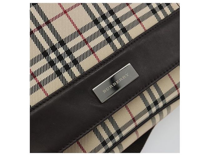 Bolso de hombro BURBERRY Nova Check Canvas Beige Silver Auth 196647A Plata - vista 17