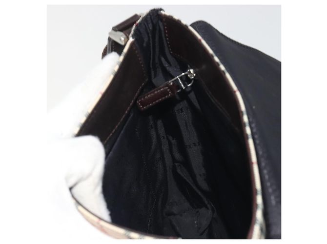 Bolso de hombro BURBERRY Nova Check Canvas Beige Silver Auth 196647A Plata - vista 19