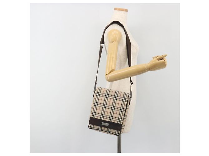 Bolso de hombro BURBERRY Nova Check Canvas Beige Silver Auth 196647A Plata - vista 23