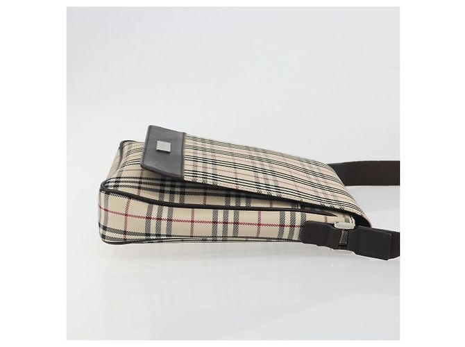 Bolso de hombro BURBERRY Nova Check Canvas Beige Silver Auth 196647A Plata - vista 3