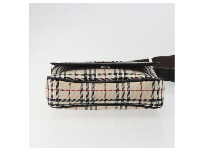 Bolso de hombro BURBERRY Nova Check Canvas Beige Silver Auth 196647A Plata - vista 5
