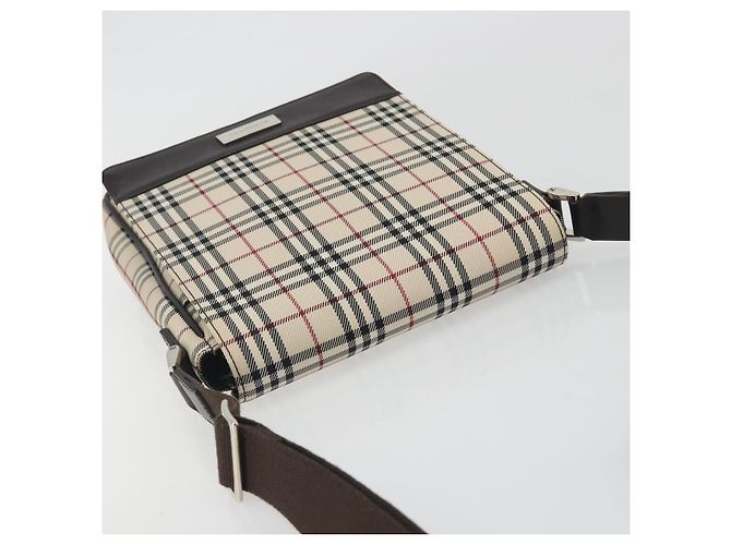 Bolso de hombro BURBERRY Nova Check Canvas Beige Silver Auth 196647A Plata - vista 6