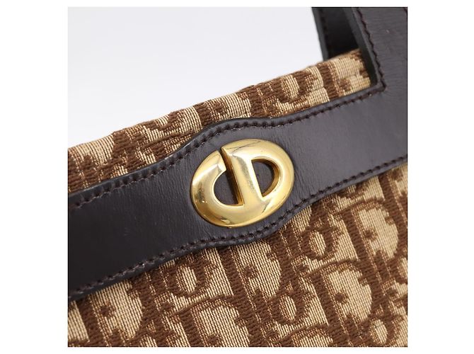 Borsa a mano Christian Dior Trotter Canvas Beige Gold Tone Auth 196433A - vista 14