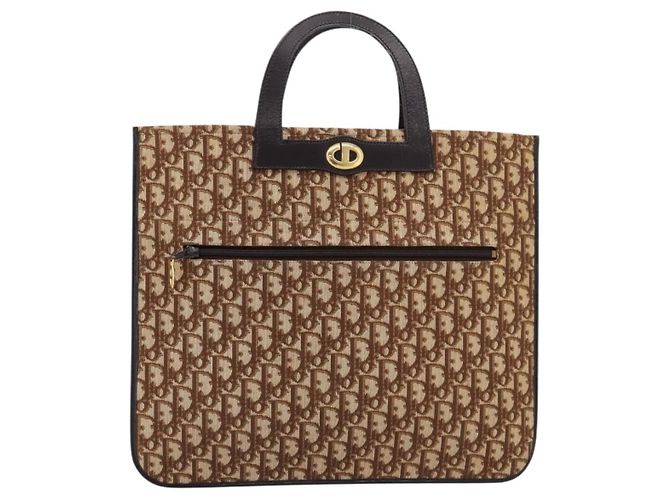 Borsa a mano Christian Dior Trotter Canvas Beige Gold Tone Auth 196433A - vista 2