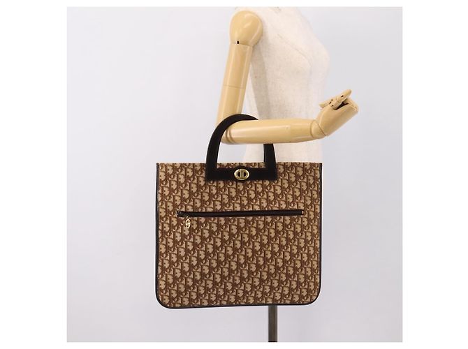 Borsa a mano Christian Dior Trotter Canvas Beige Gold Tone Auth 196433A - vista 21