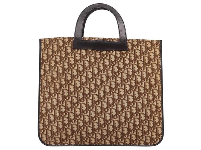 Borsa a mano Christian Dior Trotter Canvas Beige Gold Tone Auth 196433A - vista 3