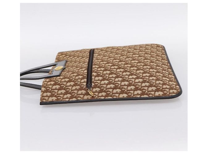 Borsa a mano Christian Dior Trotter Canvas Beige Gold Tone Auth 196433A - vista 4
