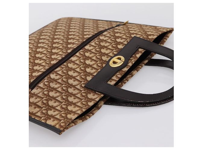 Borsa a mano Christian Dior Trotter Canvas Beige Gold Tone Auth 196433A - vista 6
