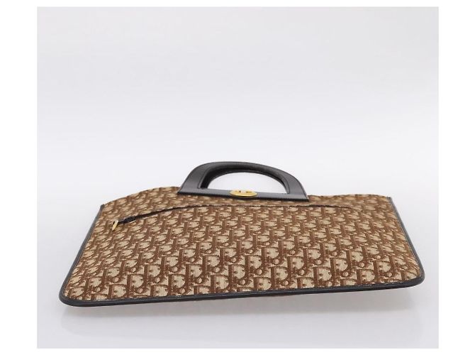 Borsa a mano Christian Dior Trotter Canvas Beige Gold Tone Auth 196433A - vista 9