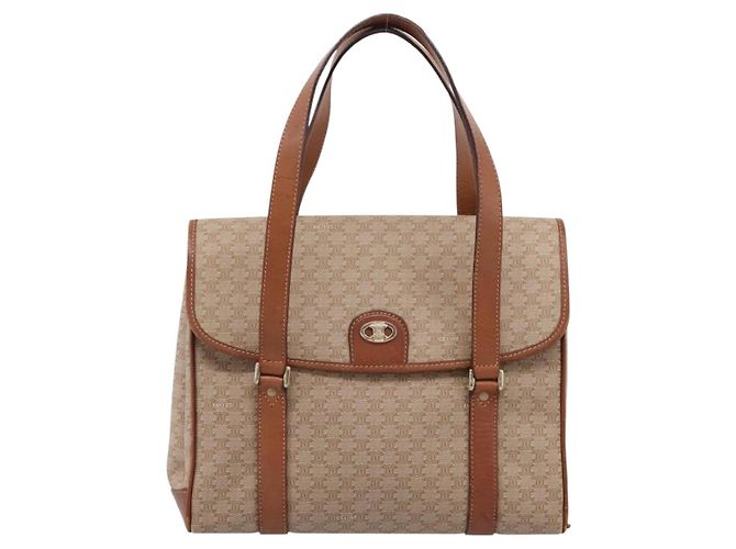 Céline Borsa a mano CELINE Macadam Canvas PVC Beige Gold Auth 198262 D'oro - vista 13